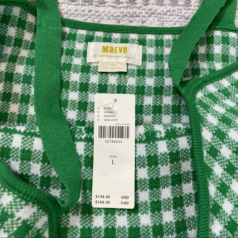 Anthropologie Green Gingham Knit Mini Dress - Picture 3 of 12